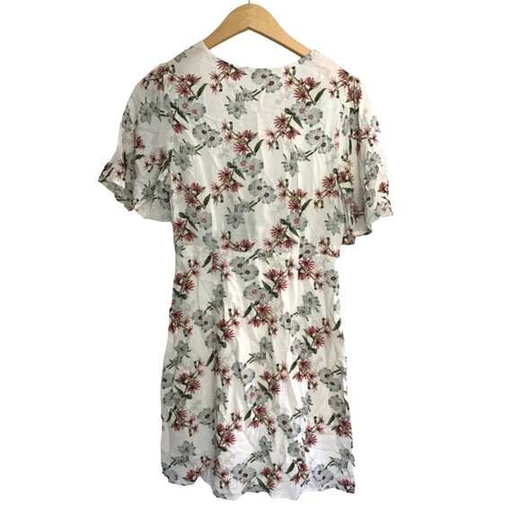 COTTON CANDY LA WOMENS WHITE FLORAL MINI DRESS SHORT SLEEVE TYE FRONT SIZE SMALL - Picture 4 of 9